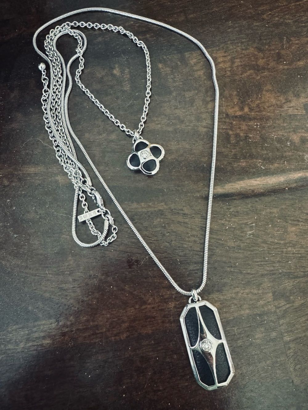 White House Black Market Silver Black Leather Jewel Pendant Necklace